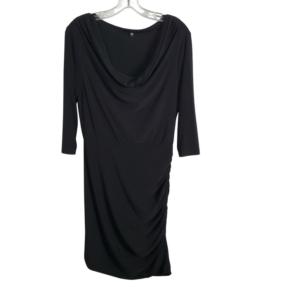 Tiana B L Dress Draped Cowl 3/4 Sleeve Knee Elegant Side Ruched Timeless Formal